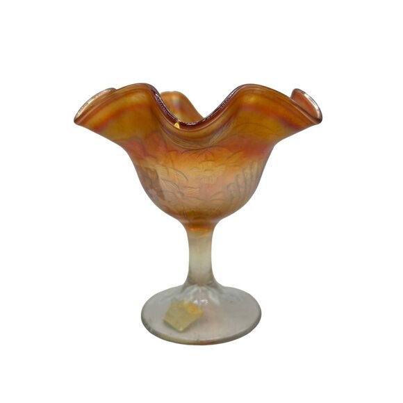 Vintage Fenton Marigold Carnival Glass Peacock and Urn Compote 5 1/2" - Picture 5 of 16